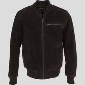 Men's Black Suede Leather Bomber Jacket