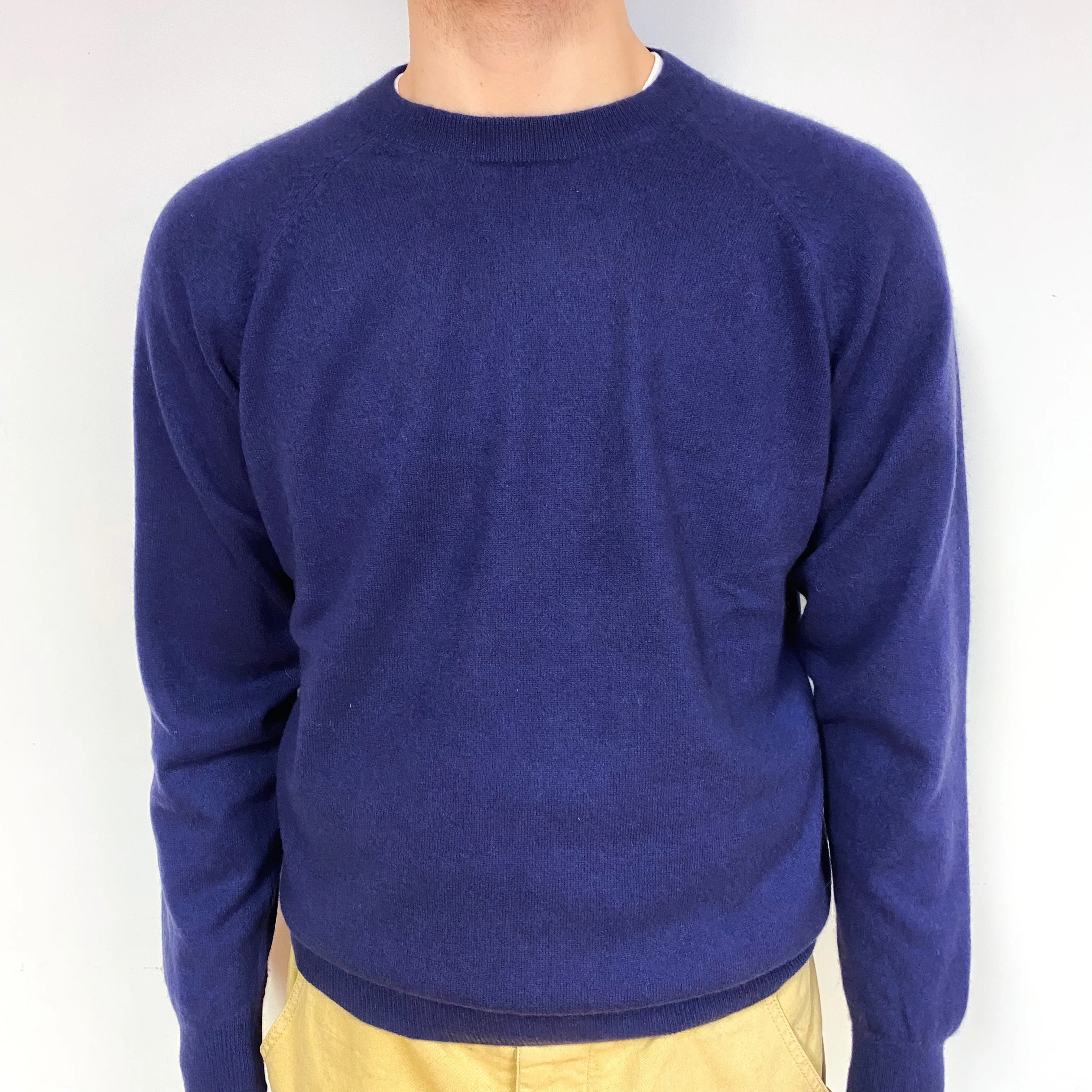 Men's Indigo Navy Blue Cashmere Crew Neck Jumper Large