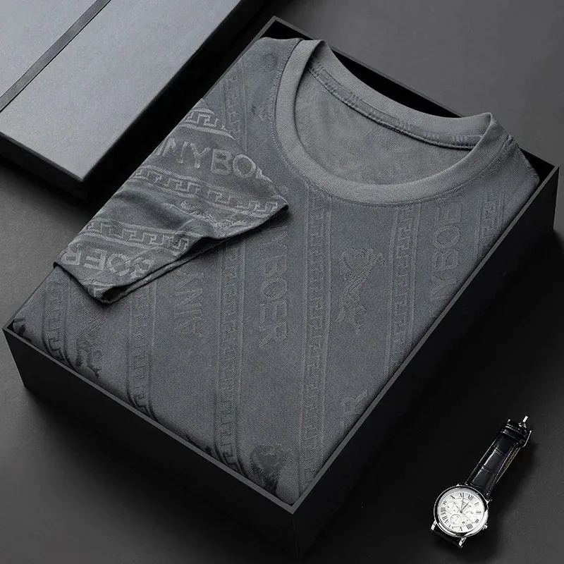 Men's Solid Color Jacquard Round Neck Short sleeved T-shirt Fashion Casual Wrinkle Resistant Comfortable Top