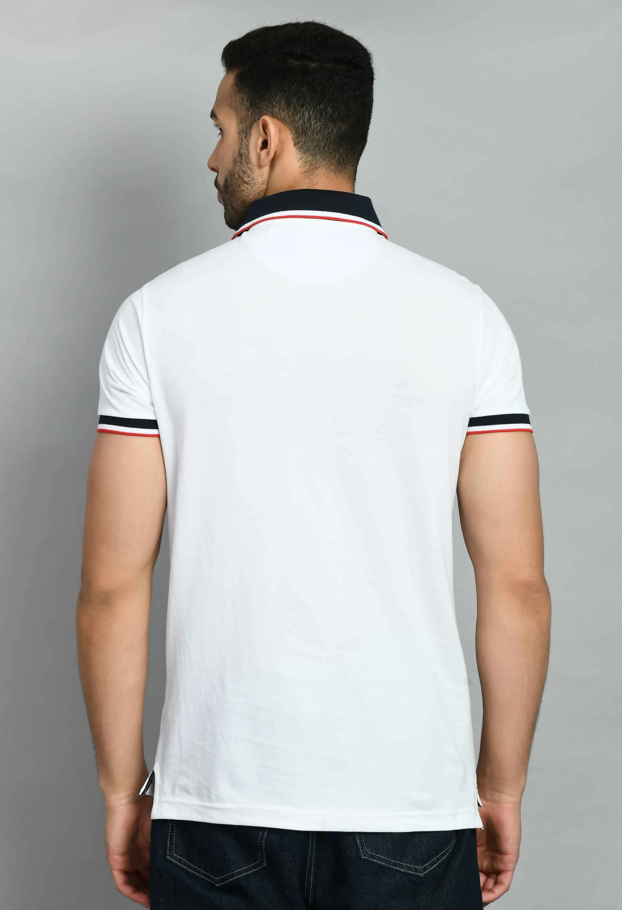 Men's Solid White Polo Neck T-Shirt