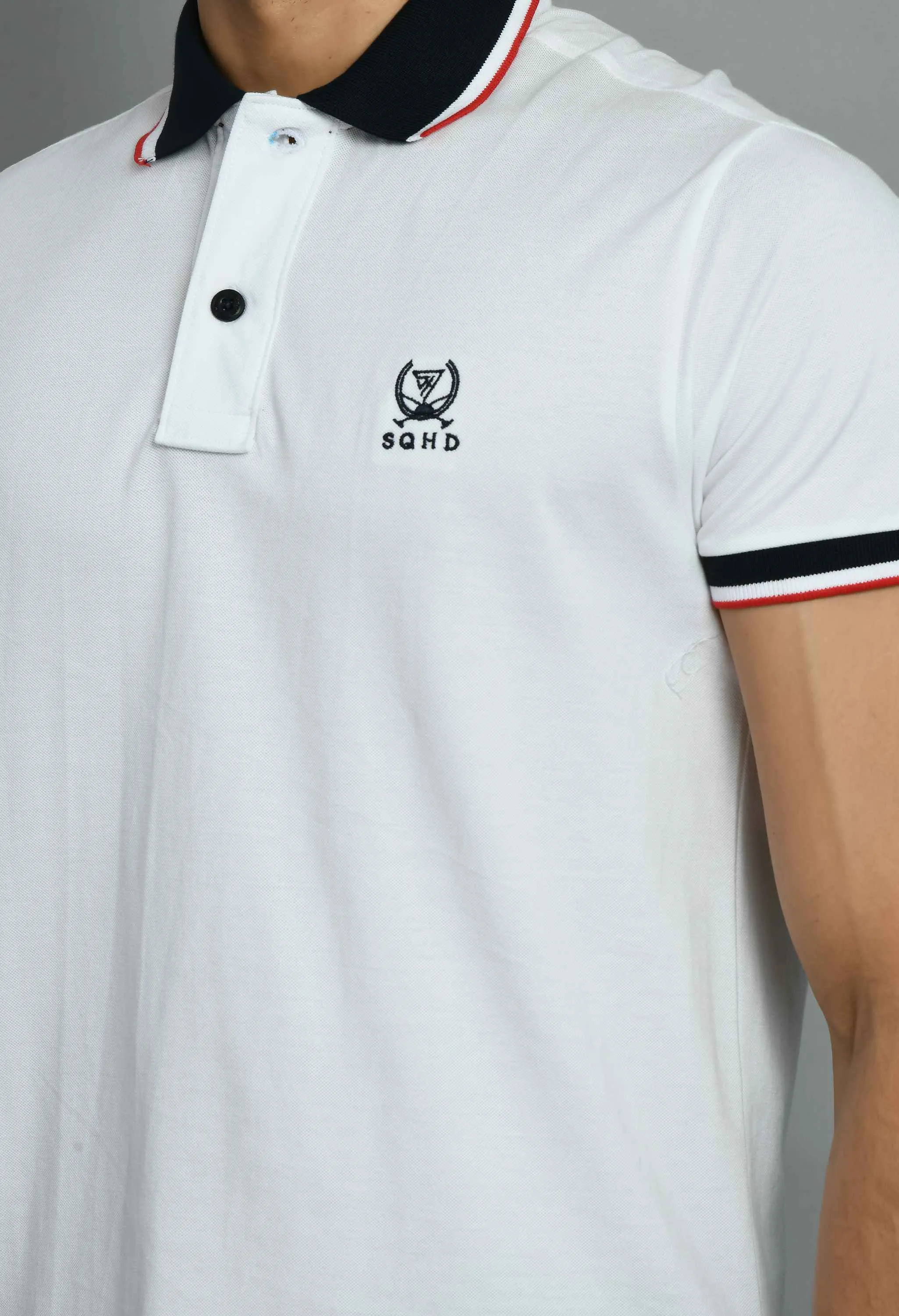 Men's Solid White Polo Neck T-Shirt