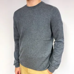 Men's Steel Grey Cashmere Crew Neck Jumper Large