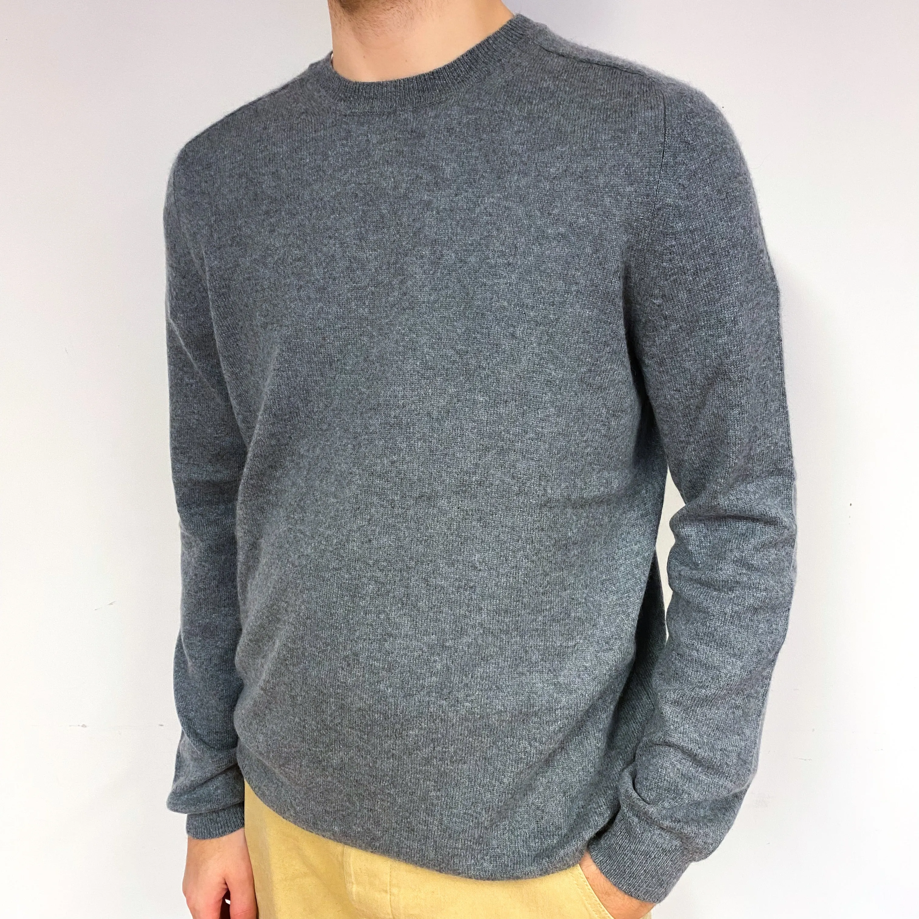 Men's Steel Grey Cashmere Crew Neck Jumper Large