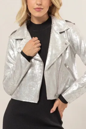 metallic moto jacket