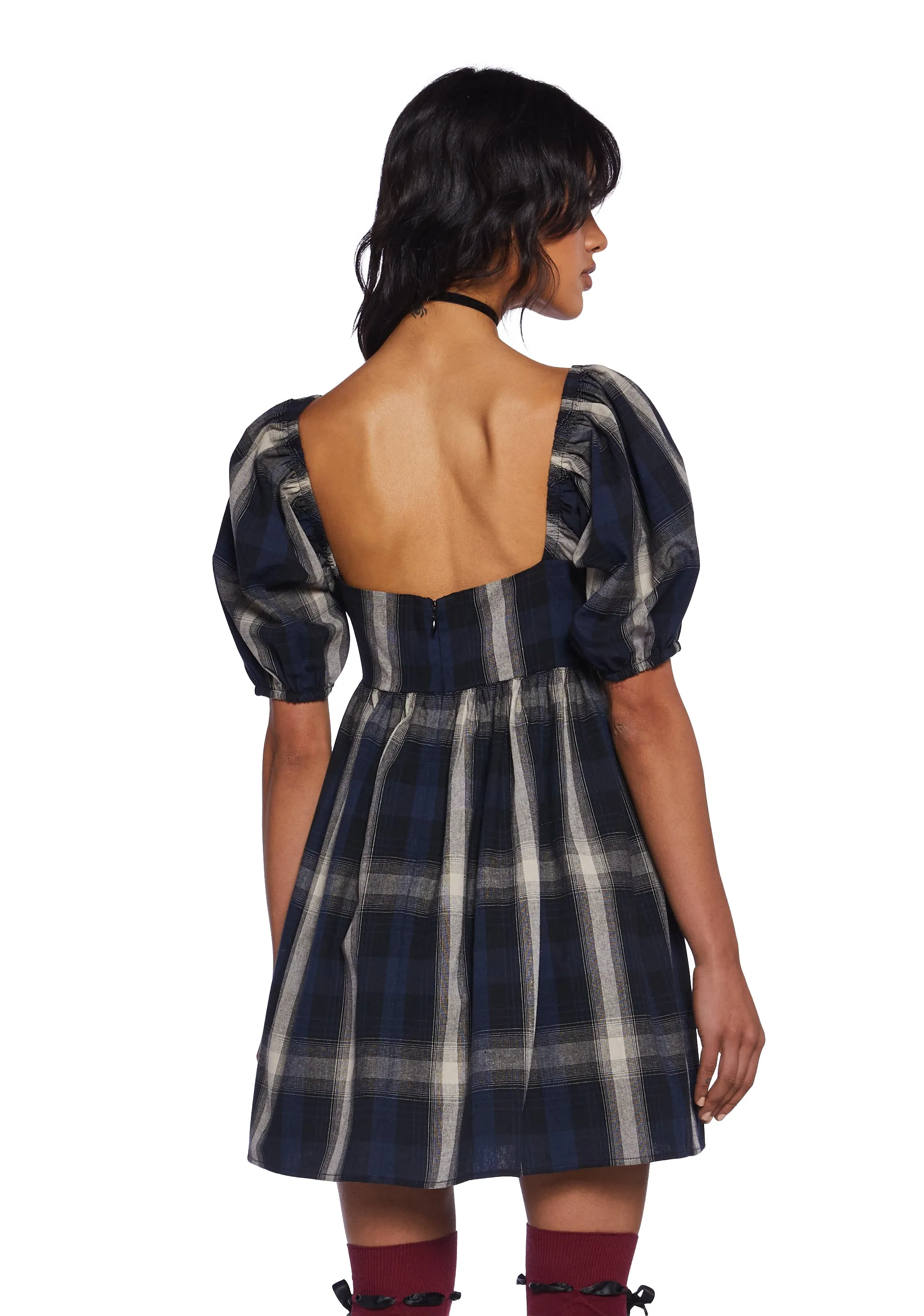 Moonlight Aura Plaid Babydoll Dress