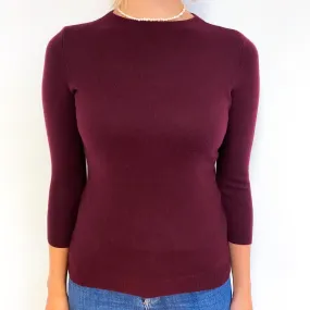 Mulberry Purple 3/4 Sleeve Cashmere Crew Neck Jumper Small