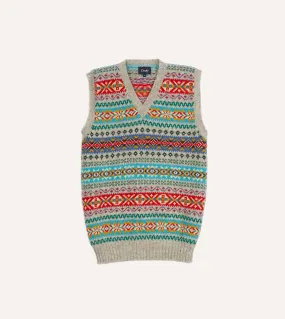 Multicoloured Fair Isle Lambswool Sleeveless V-Neck Jumper