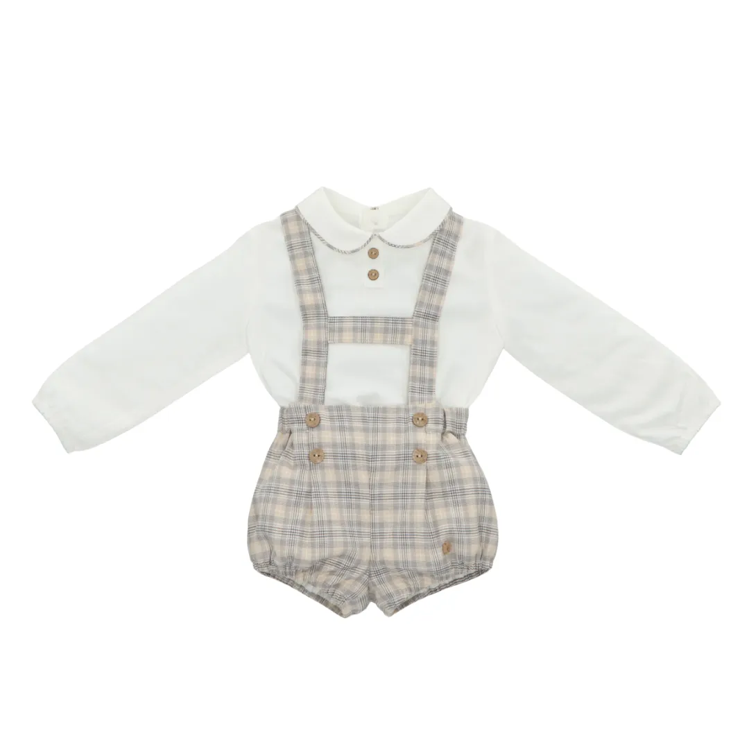 Natural Plaid Overall Set