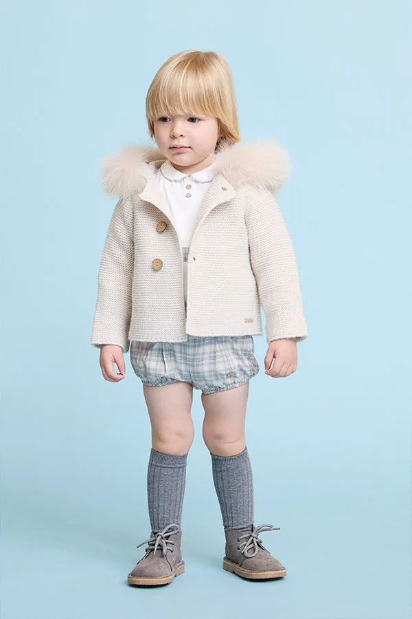 Natural Plaid Overall Set