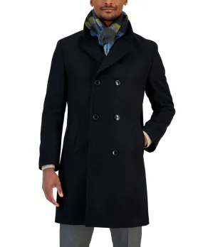 Nautica Mens Regular fit Overcoat Coat 46 R Black Solid Double Breasted
