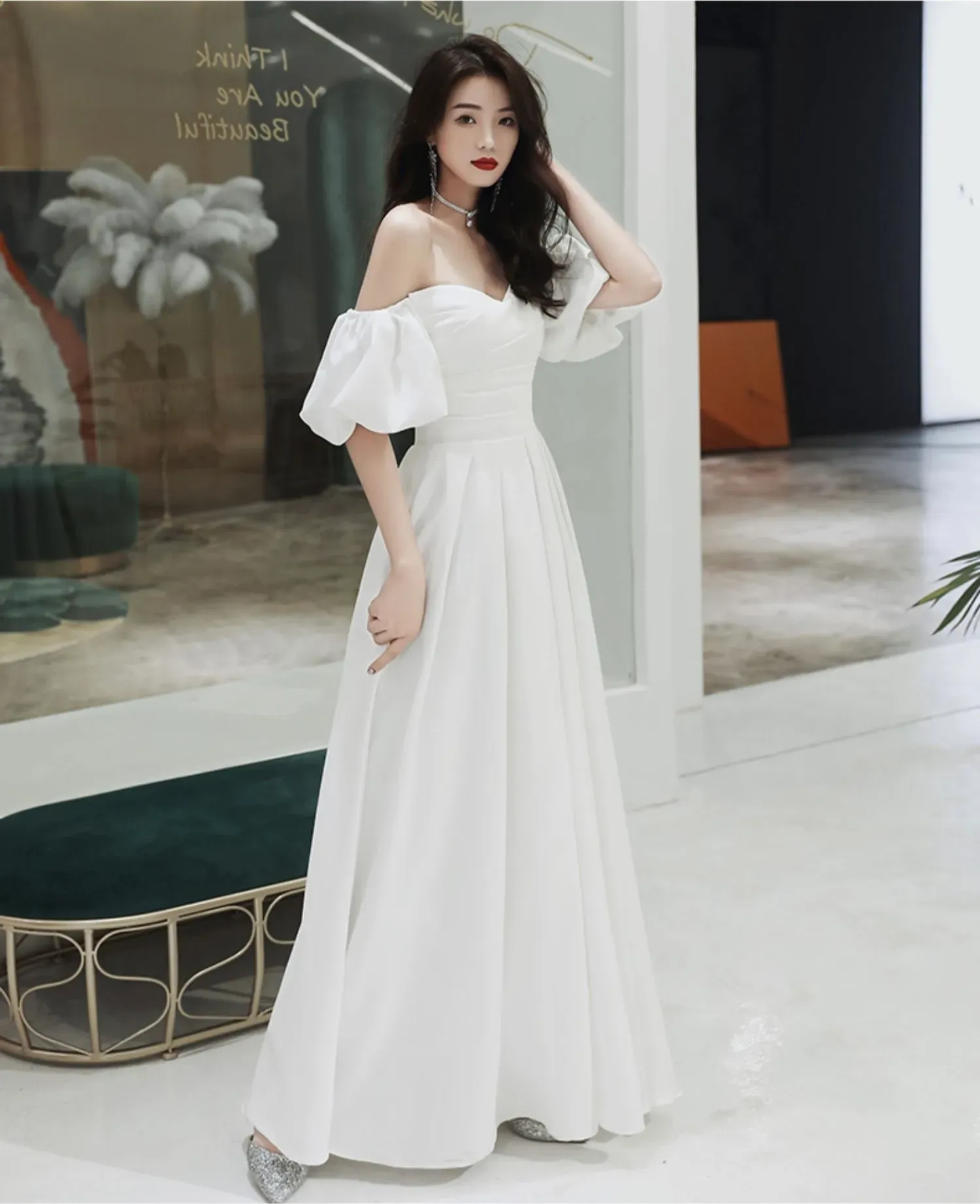 New long off shoulder women bridal wedding dress prom evening party gown     S5435