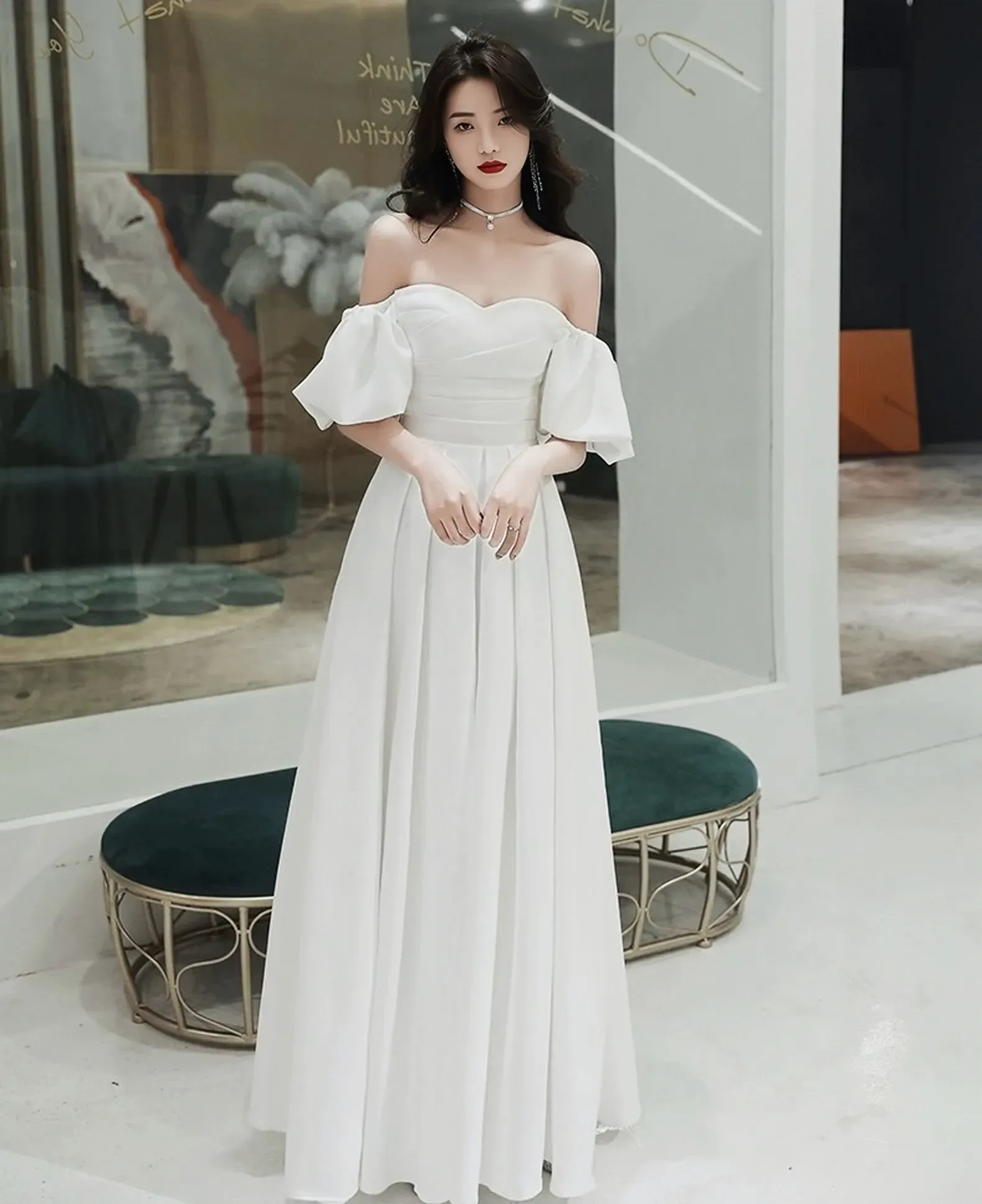 New long off shoulder women bridal wedding dress prom evening party gown     S5435
