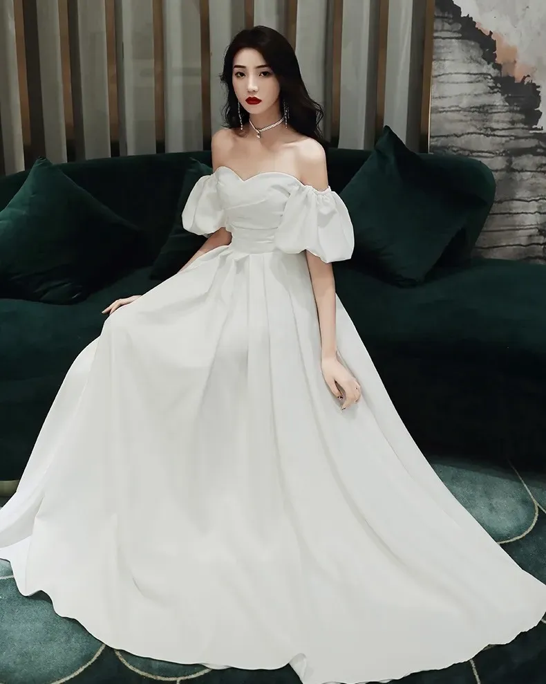 New long off shoulder women bridal wedding dress prom evening party gown     S5435
