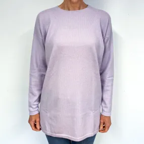 New Pale Purple Longline Cashmere Crew Neck Tunic Jumper Medium
