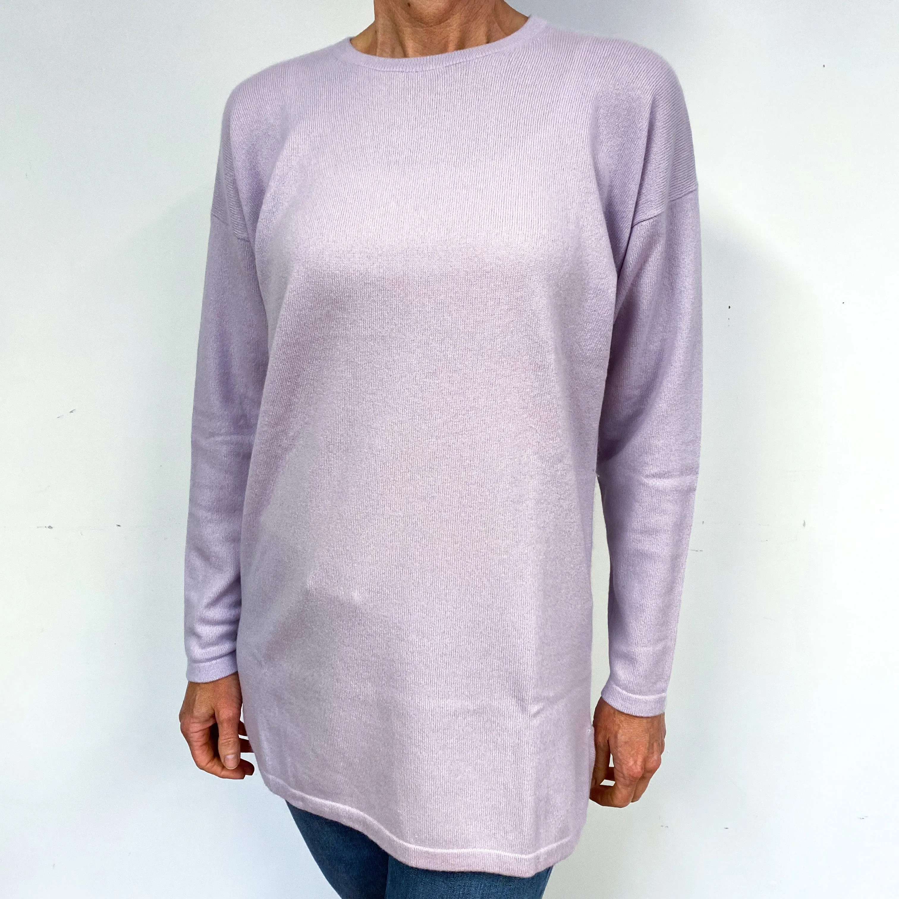 New Pale Purple Longline Cashmere Crew Neck Tunic Jumper Medium