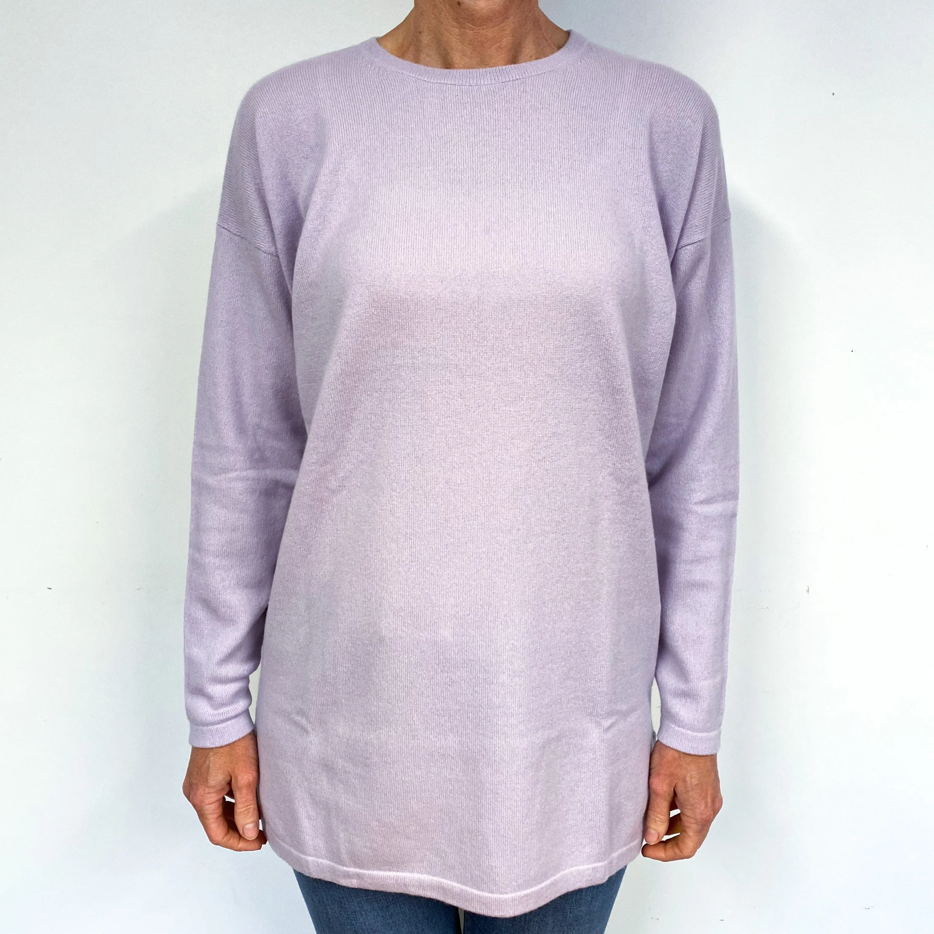 New Pale Purple Longline Cashmere Crew Neck Tunic Jumper Medium