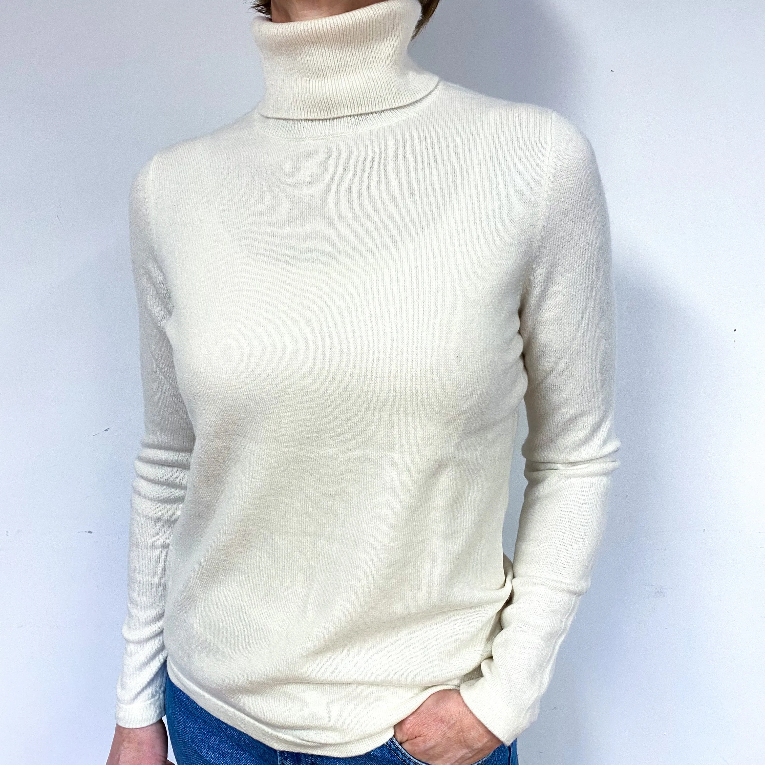 New Pure Cream Cashmere Polo Neck Jumper