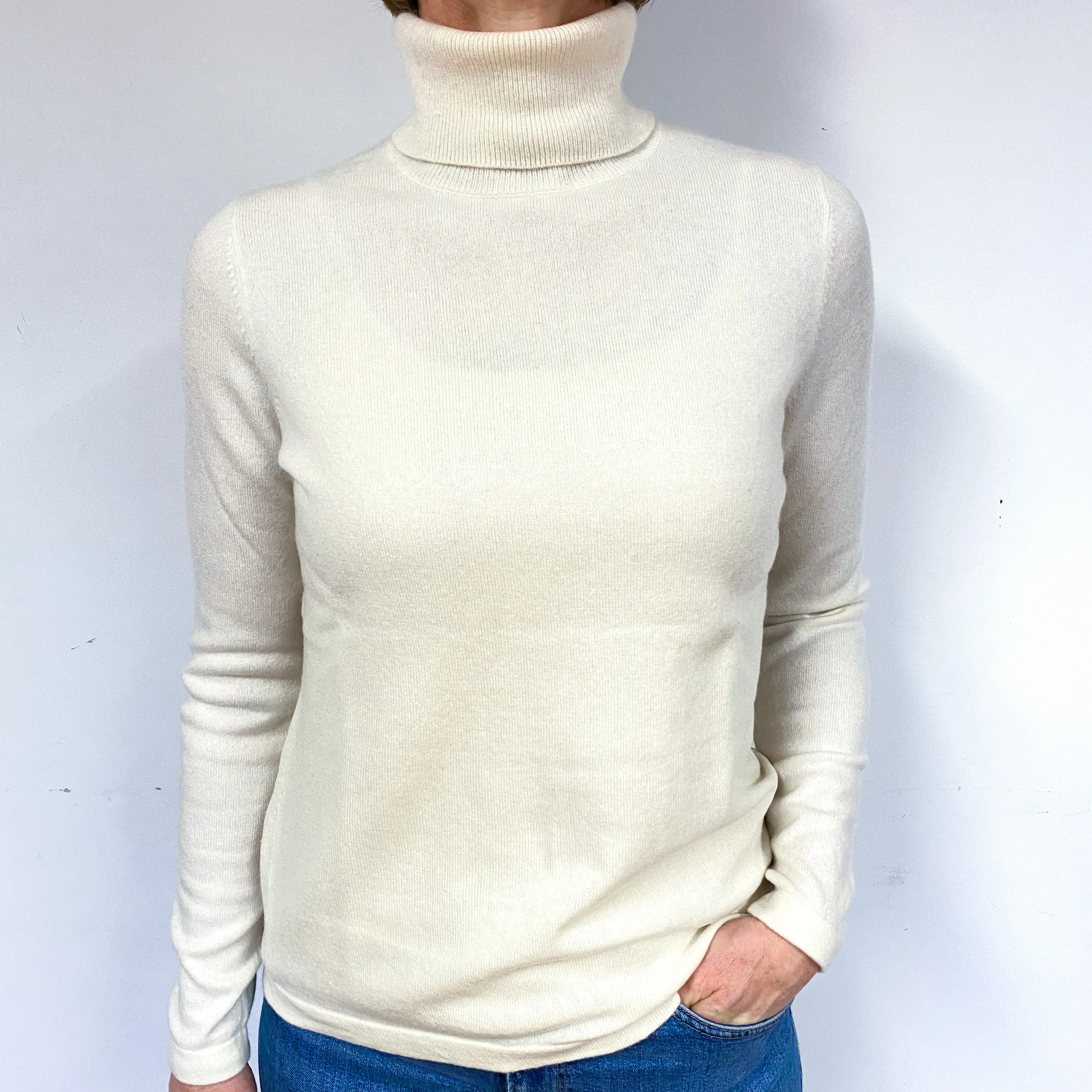 New Pure Cream Cashmere Polo Neck Jumper