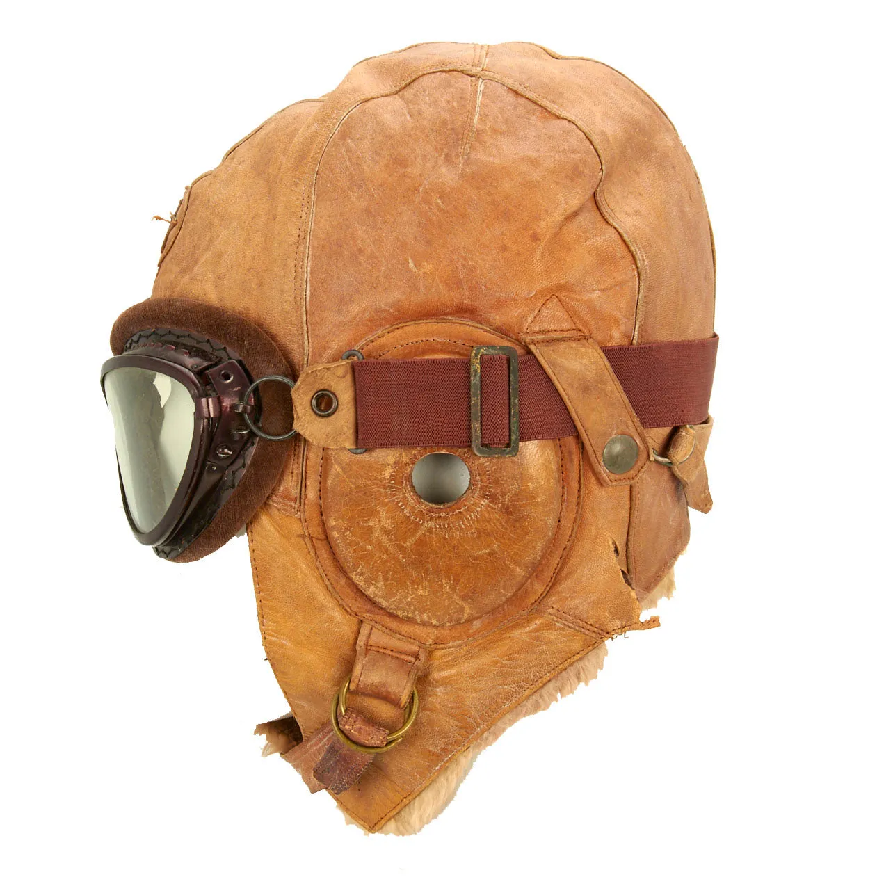 Original Japanese WWII 1941 Dated Leather Winter Flying Helmet with Pilot Goggles