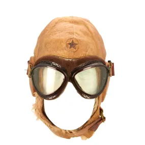Original Japanese WWII 1941 Dated Leather Winter Flying Helmet with Pilot Goggles