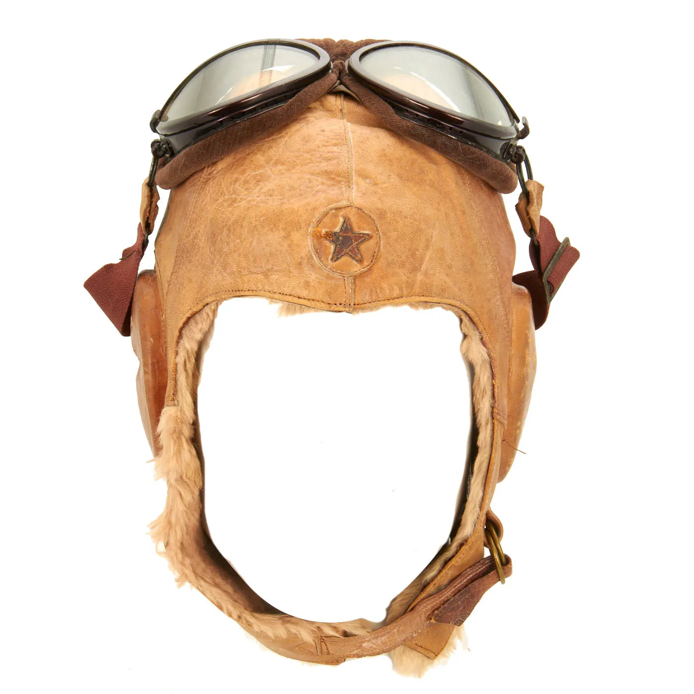 Original Japanese WWII 1941 Dated Leather Winter Flying Helmet with Pilot Goggles