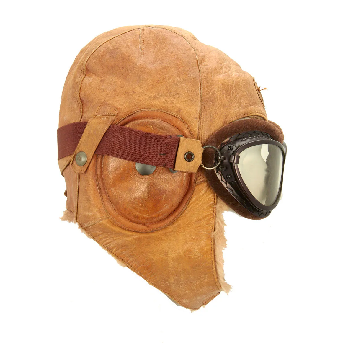 Original Japanese WWII 1941 Dated Leather Winter Flying Helmet with Pilot Goggles