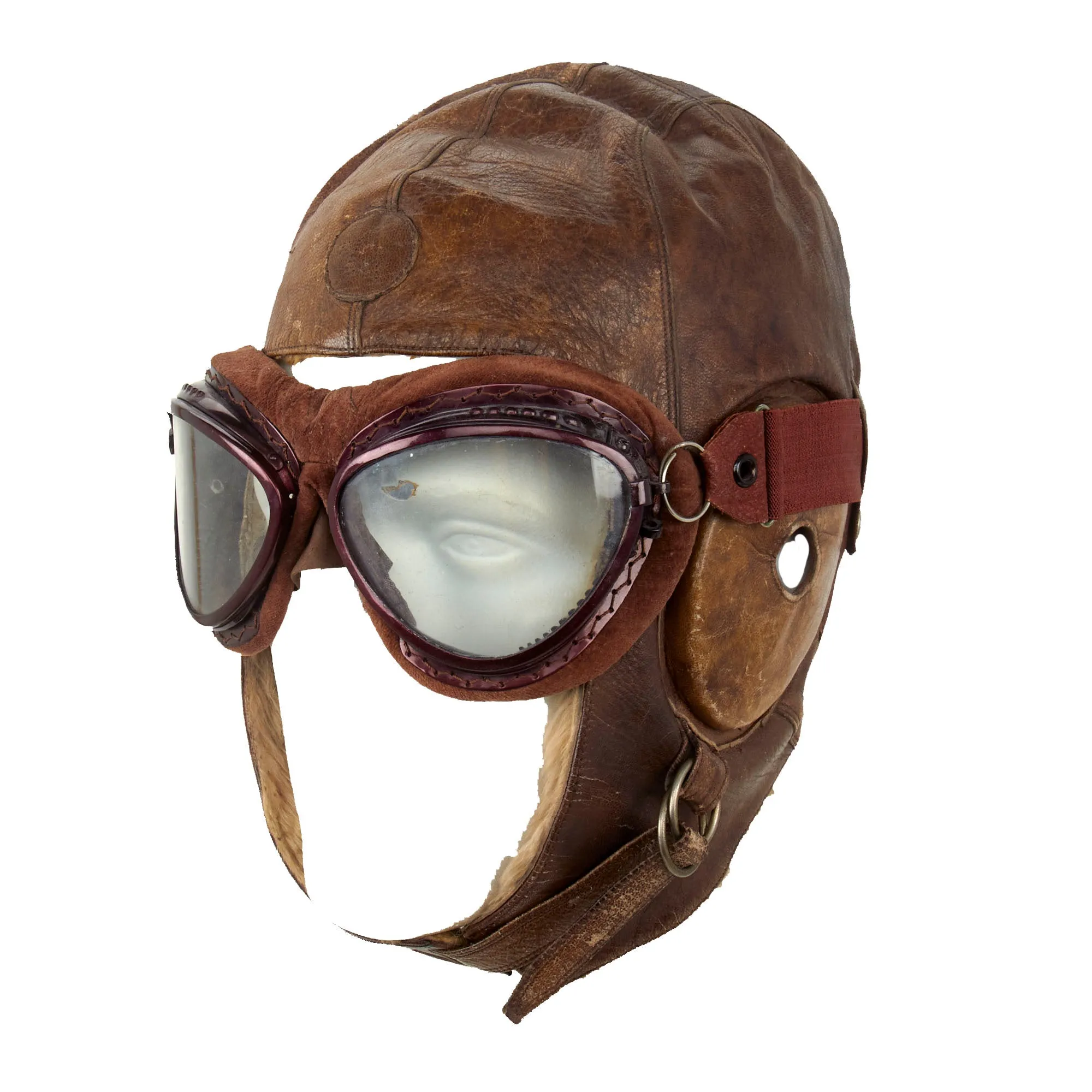 Original Japanese WWII 1942 Dated Leather Winter Flying Helmet with Pilot Goggles