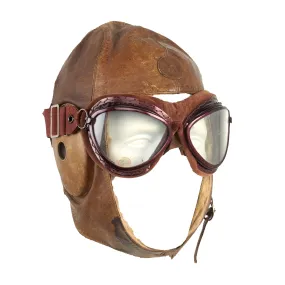 Original Japanese WWII 1942 Dated Leather Winter Flying Helmet with Pilot Goggles