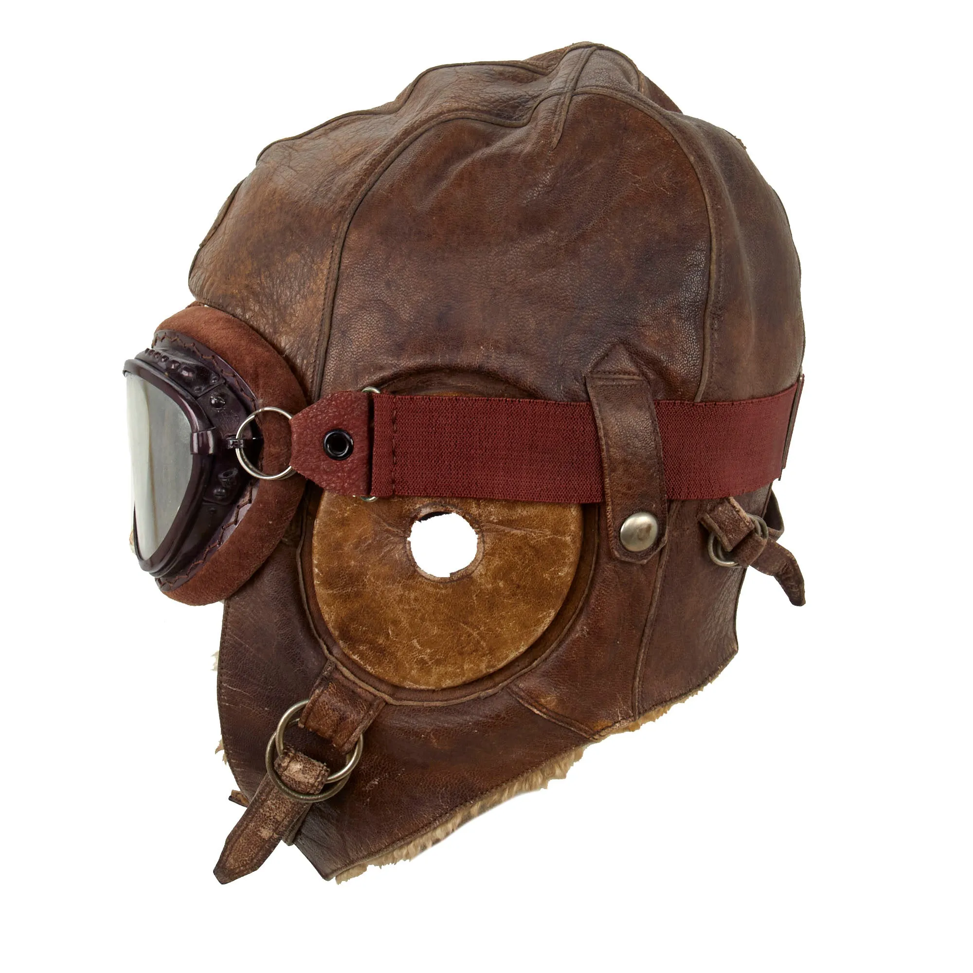 Original Japanese WWII 1942 Dated Leather Winter Flying Helmet with Pilot Goggles