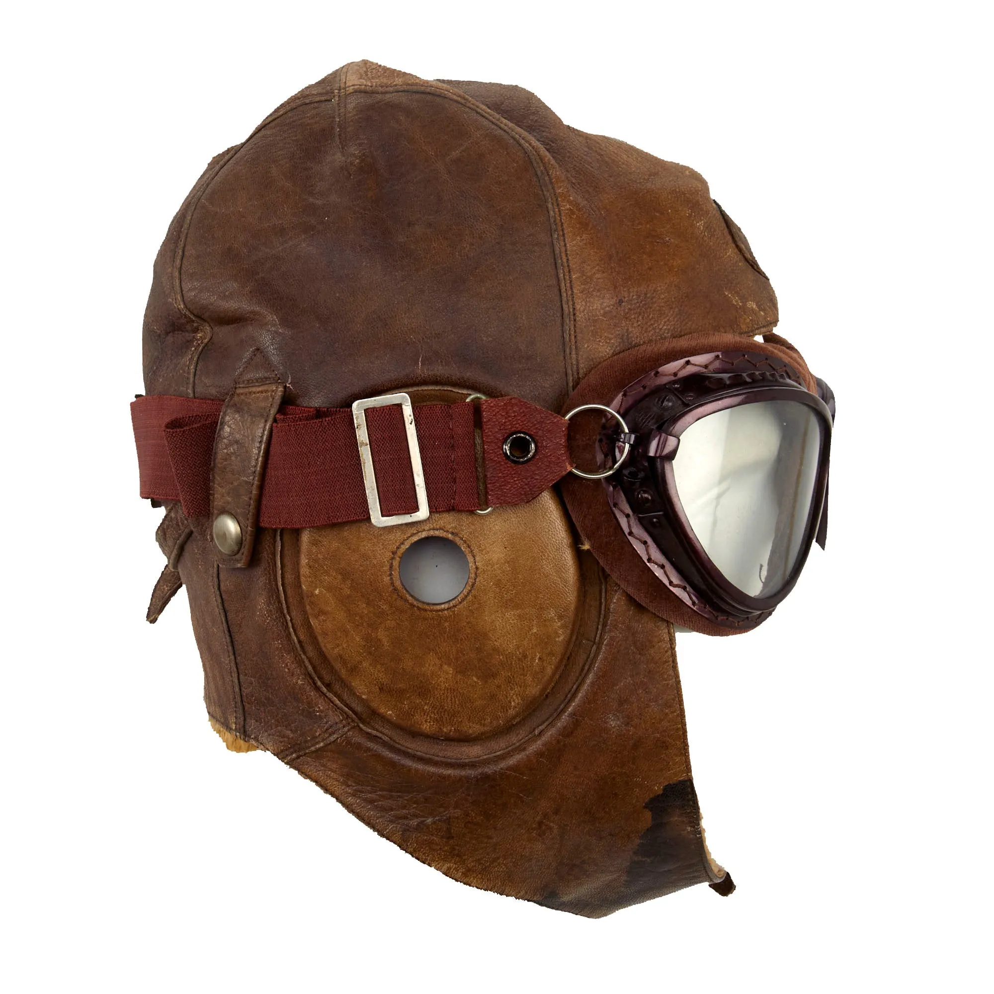Original Japanese WWII 1942 Dated Leather Winter Flying Helmet with Pilot Goggles