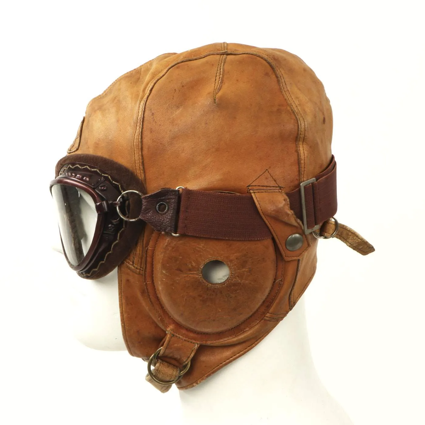 Original Japanese WWII Leather Flying Helmet with Pilot Goggles in Case