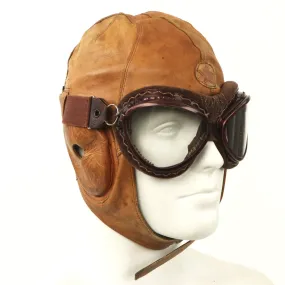 Original Japanese WWII Leather Flying Helmet with Pilot Goggles in Case