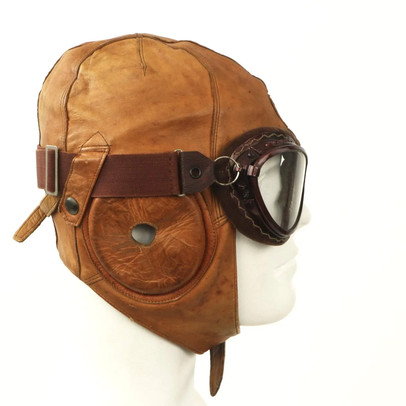 Original Japanese WWII Leather Flying Helmet with Pilot Goggles in Case