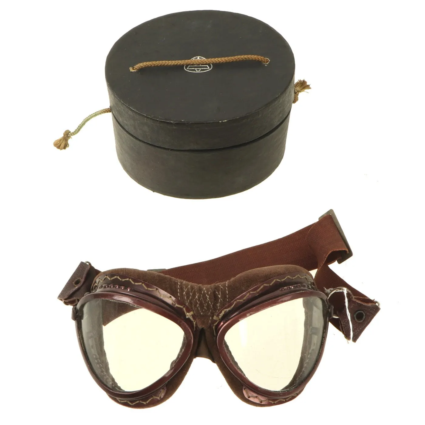 Original Japanese WWII Leather Flying Helmet with Pilot Goggles in Case