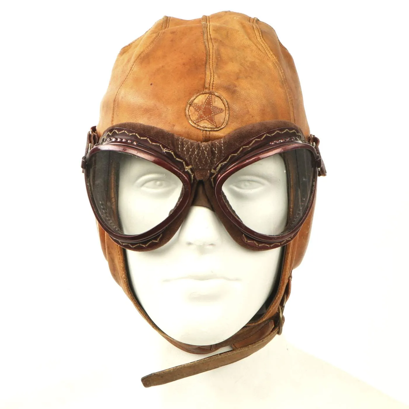 Original Japanese WWII Leather Flying Helmet with Pilot Goggles in Case