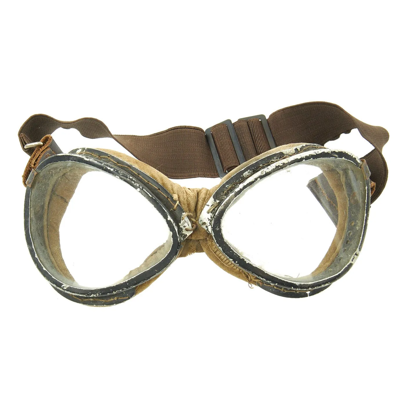Original Japanese WWII Tan Leather Winter Flying Helmet with Pilot Goggles