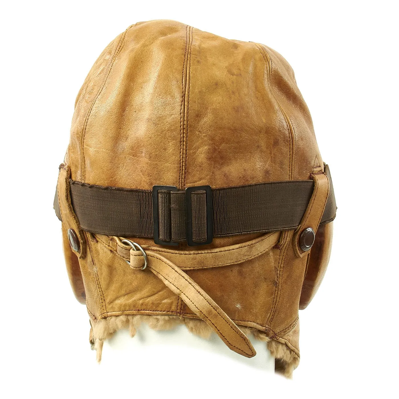 Original Japanese WWII Tan Leather Winter Flying Helmet with Pilot Goggles