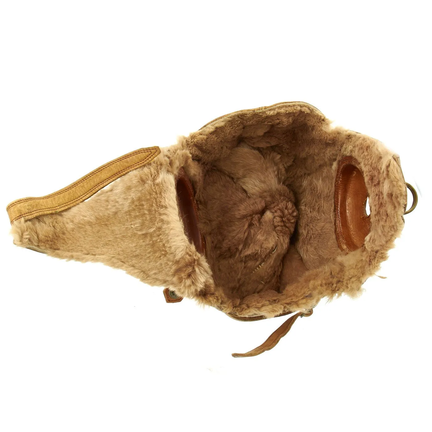 Original Japanese WWII Tan Leather Winter Flying Helmet with Pilot Goggles