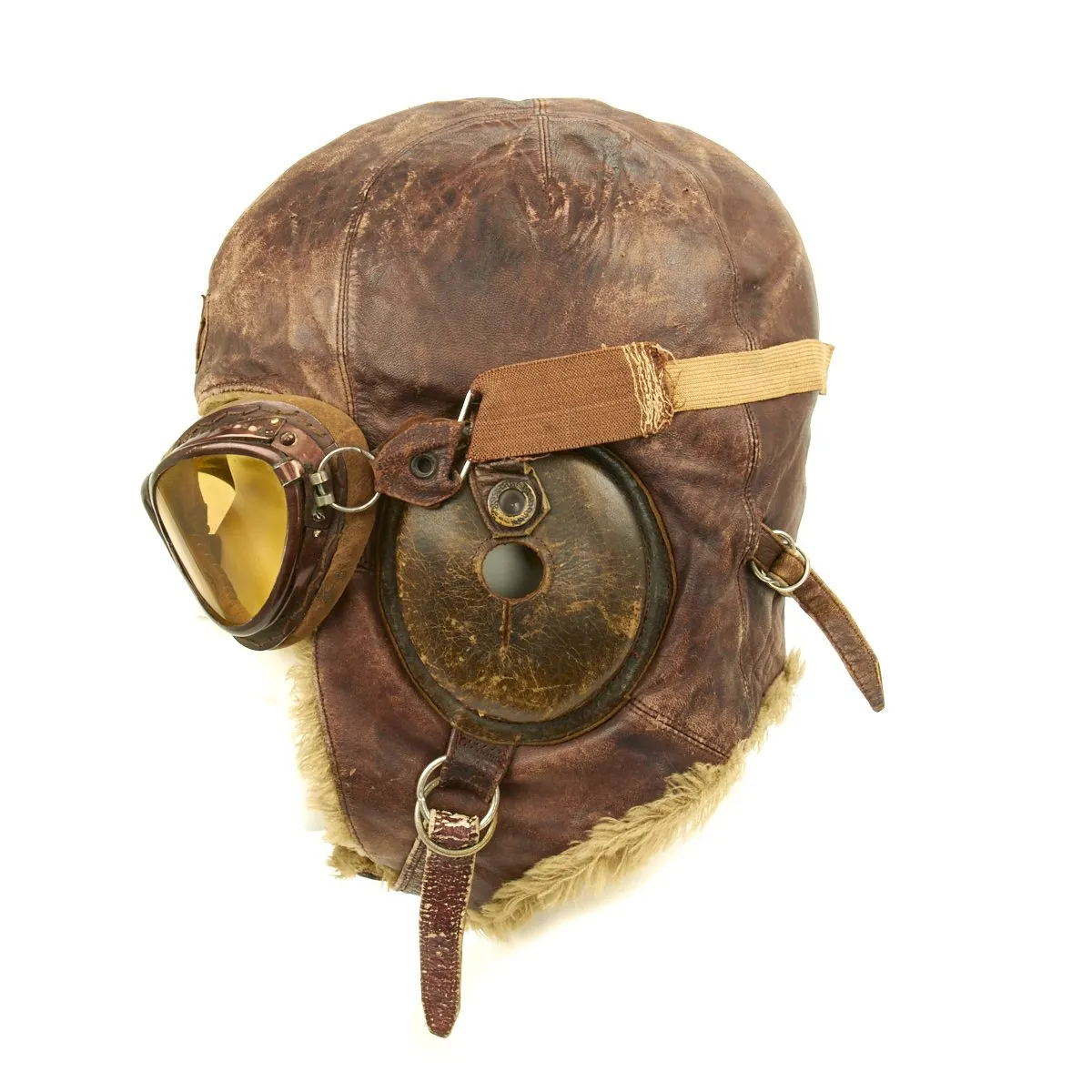 Original Japanese WWII Winter Flying Helmet with Pilot Goggles