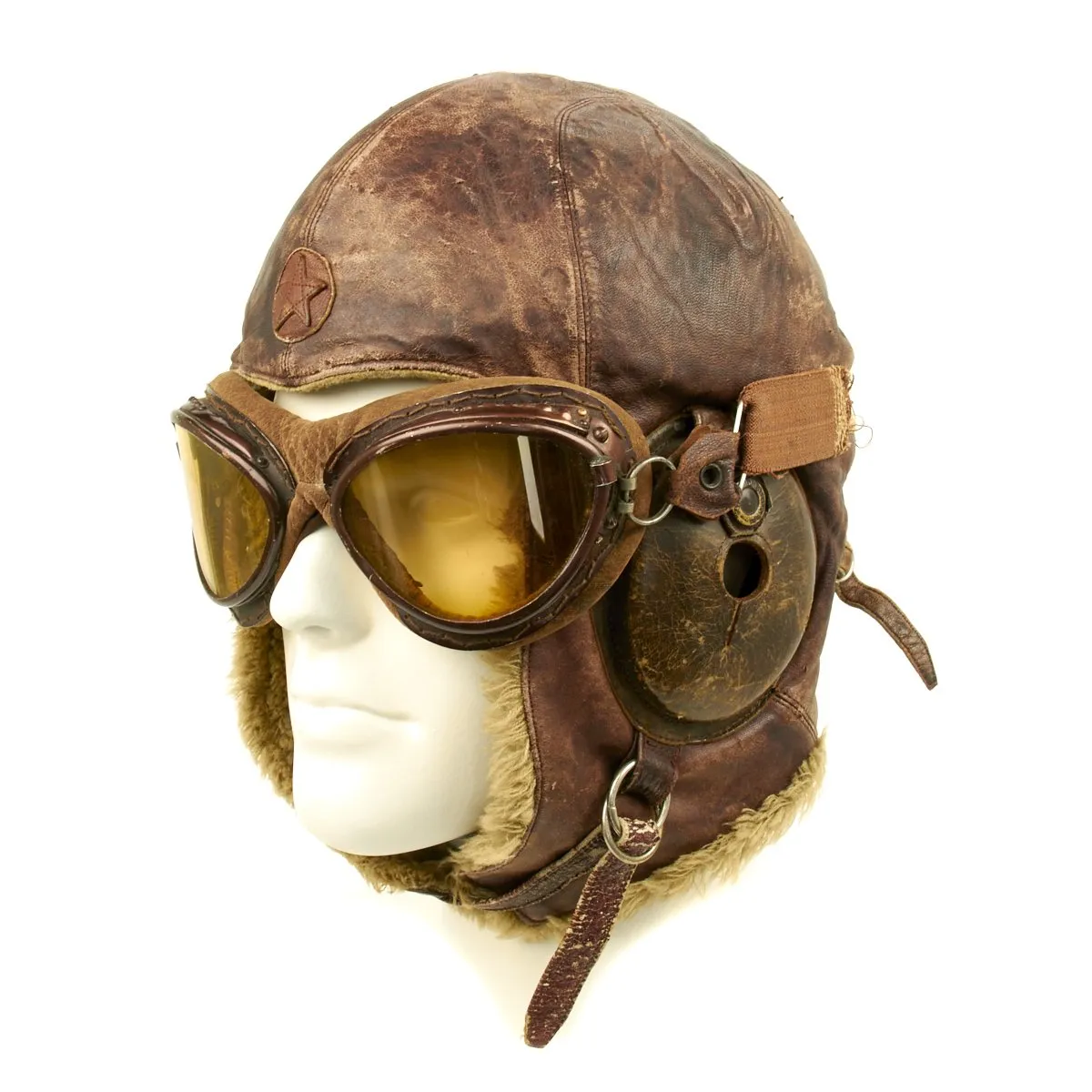Original Japanese WWII Winter Flying Helmet with Pilot Goggles