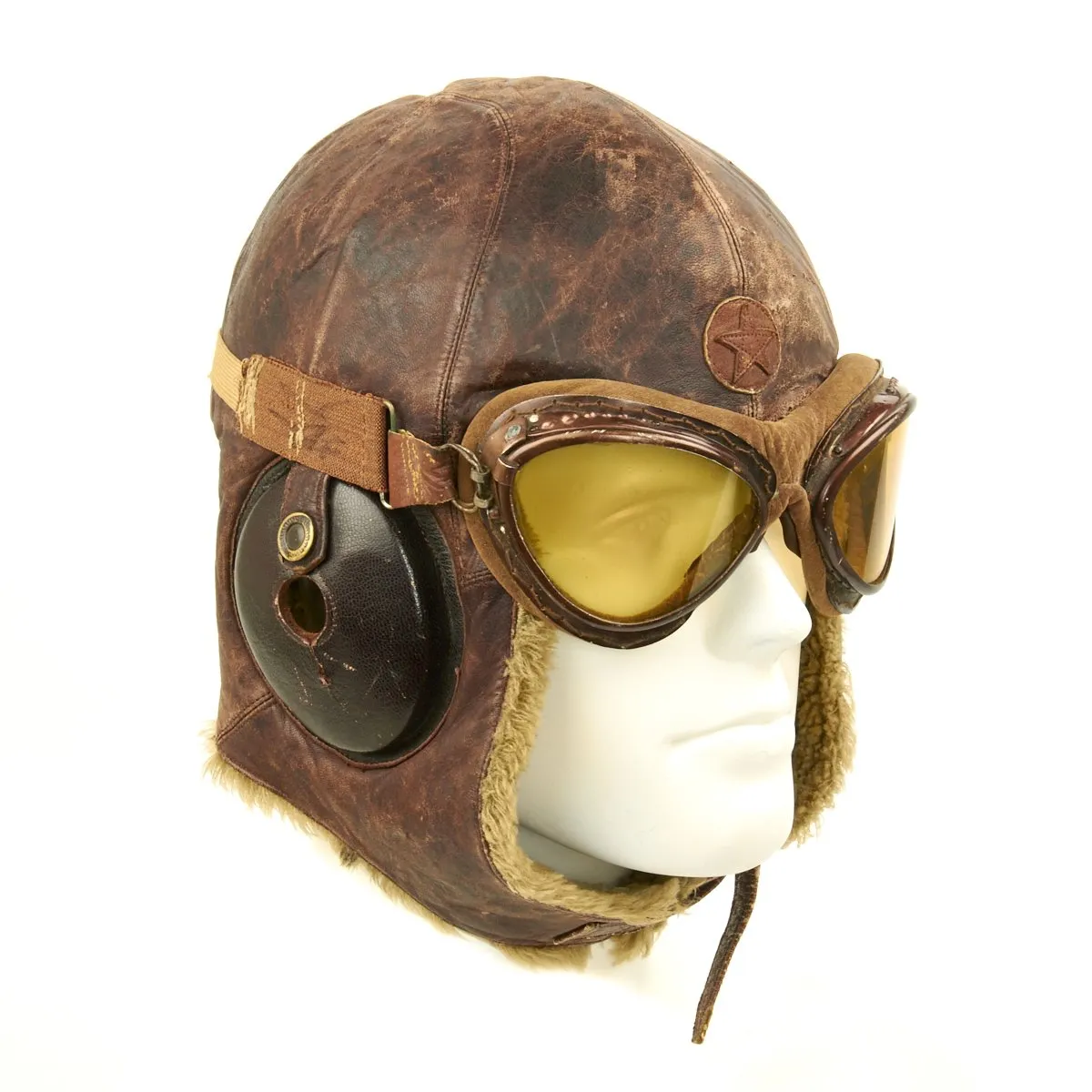 Original Japanese WWII Winter Flying Helmet with Pilot Goggles