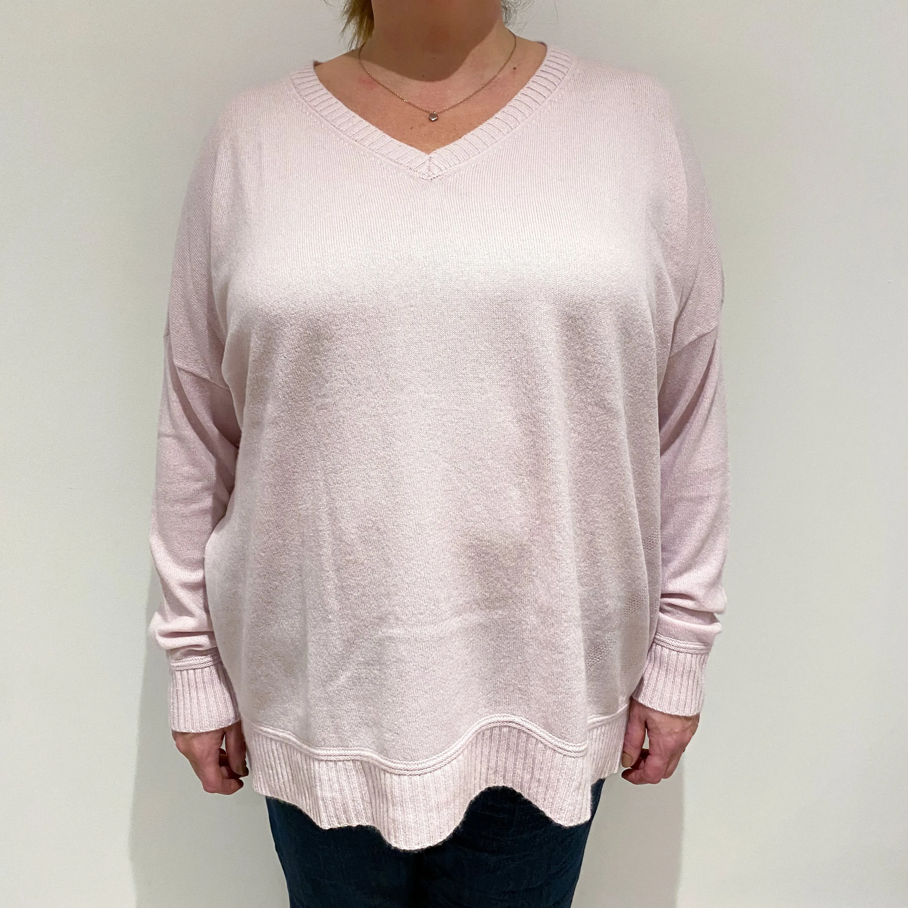 Pale Pink Cashmere V Neck Jumper Extra Extra Large