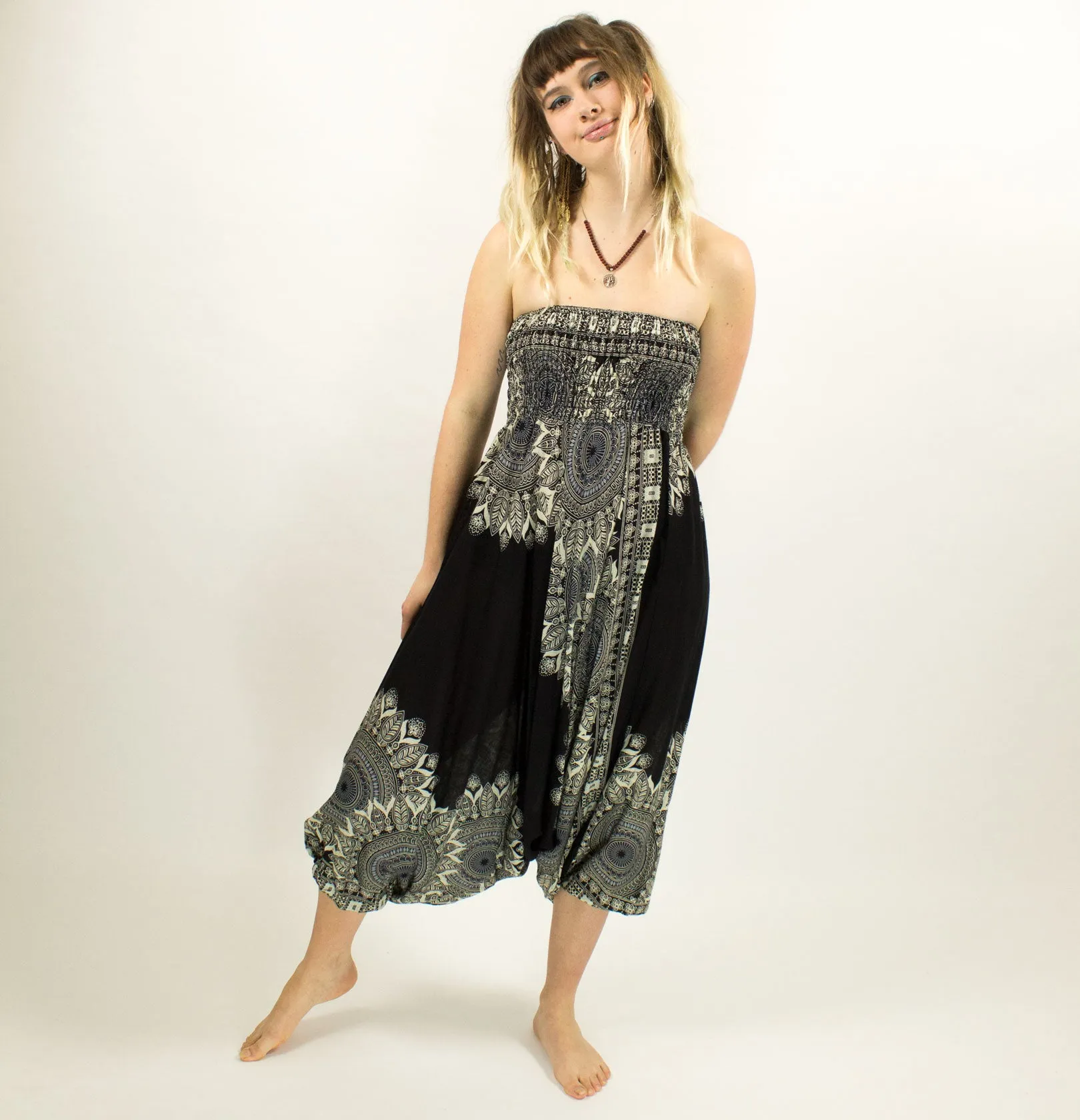 PATTERNED HAREM LOW CROTCH PANTS BLACK