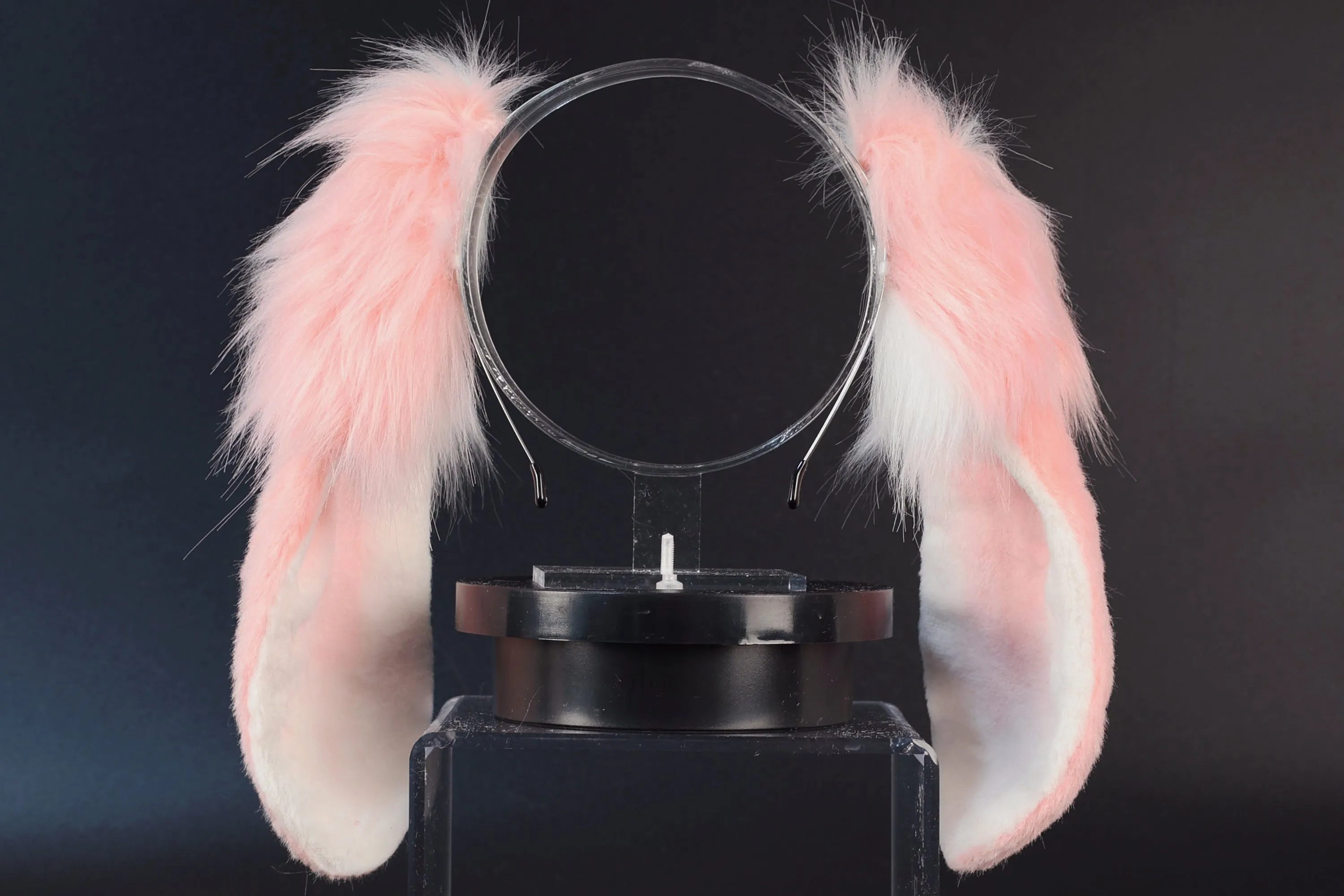 Pink white soft lop bunny ear and tail cosplay realistic faux fur long floppy bunny ears headband rabbit ears tail set bunny kemonomimi