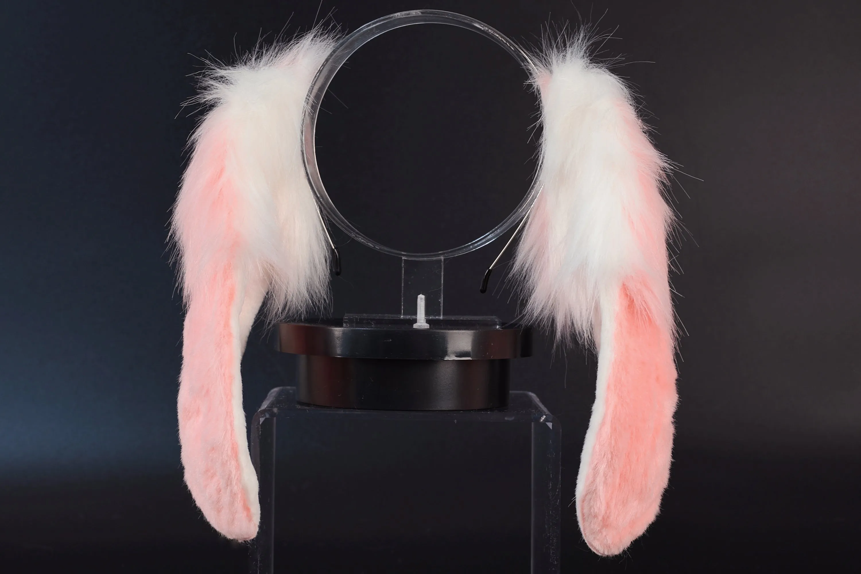 Pink white soft lop bunny ear and tail cosplay realistic faux fur long floppy bunny ears headband rabbit ears tail set bunny kemonomimi