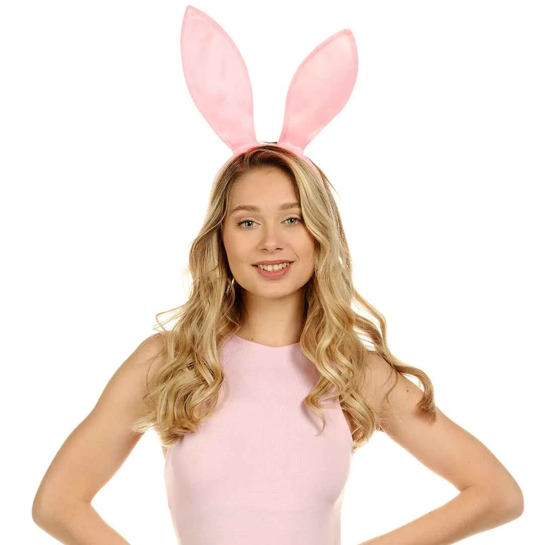 Playboy Bunny Ears Headband - Velvet Pink Rabbit Ears (Pink) - FUNCREDIBLE