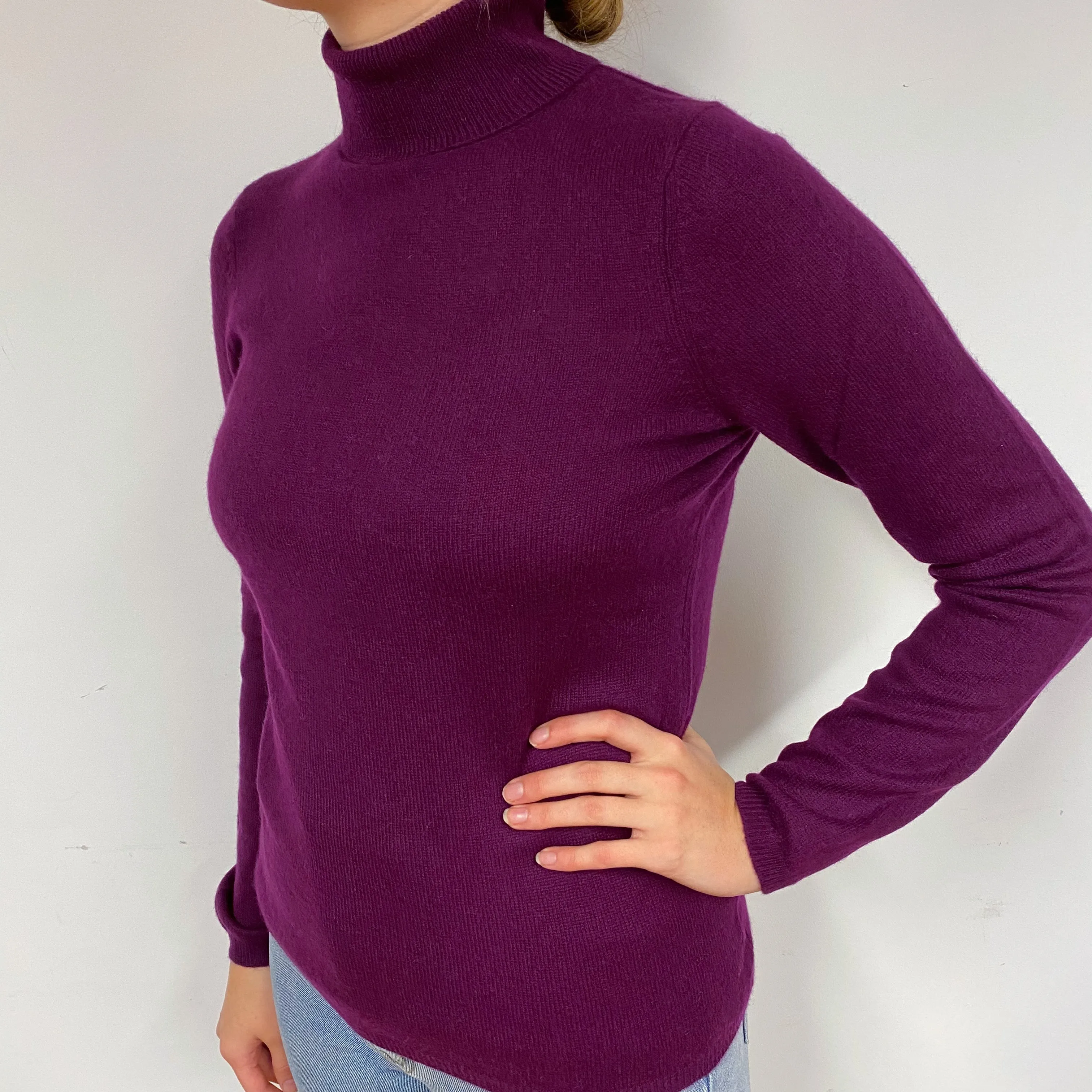 Plum Purple Cashmere Polo Neck Jumper Small