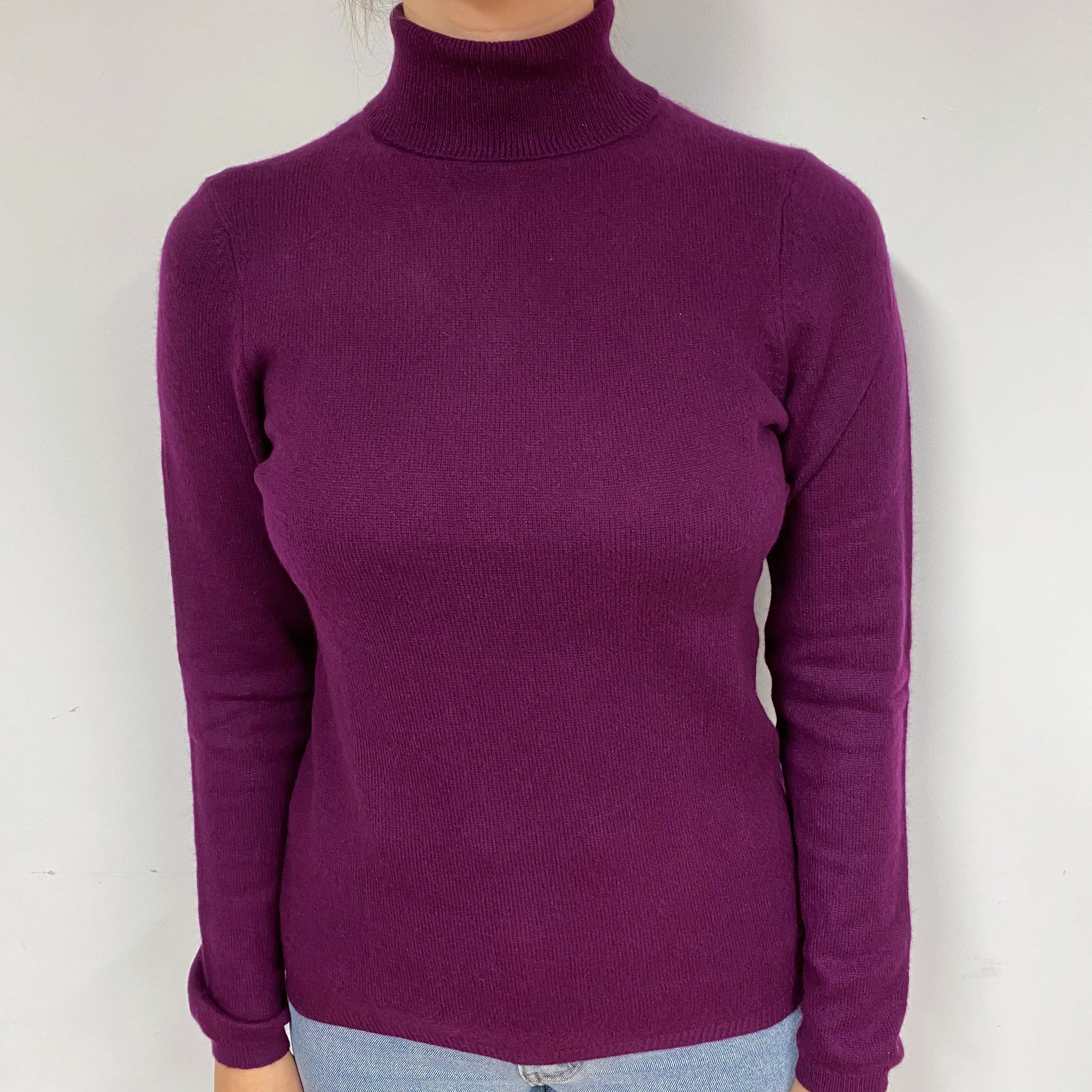 Plum Purple Cashmere Polo Neck Jumper Small