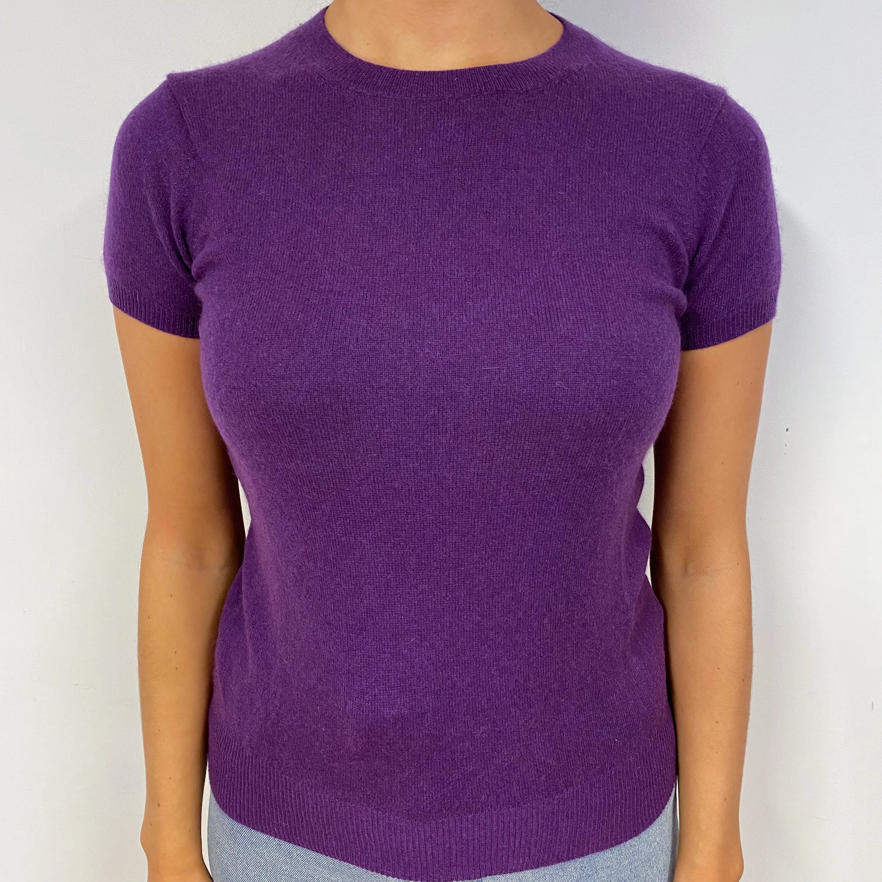 Plum Purple Cashmere Short Sleeved Jumper Small
