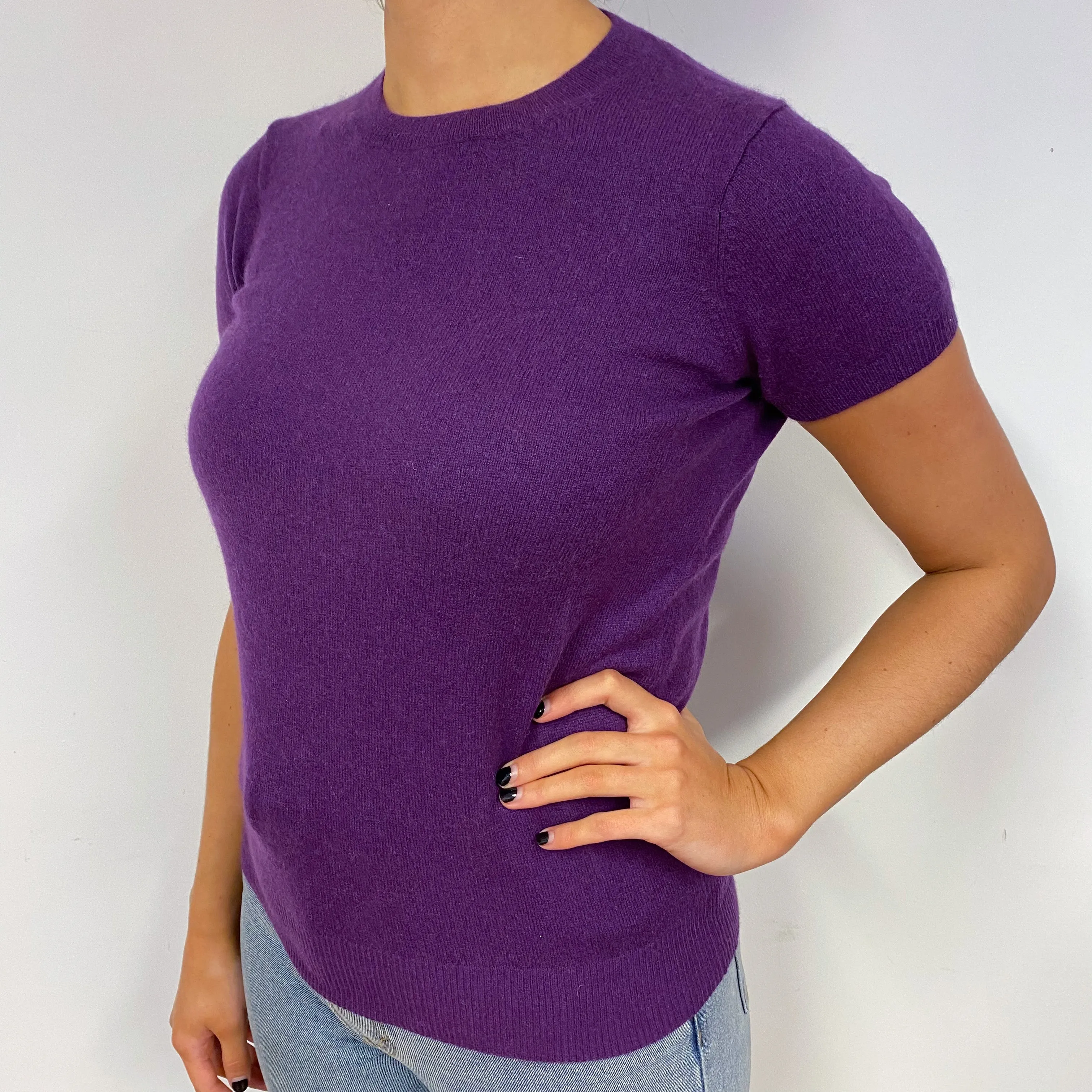 Plum Purple Cashmere Short Sleeved Jumper Small